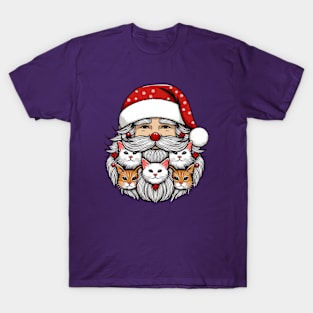 Funny Santa Beard Full of Cats T-Shirt